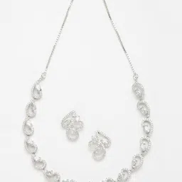Aazeen Rhodium-Plated American Diamond Studded Jewellery Set-picture-20