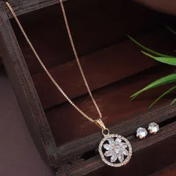 I Jewels Rose Gold Plated CZ Studded Jewellery Set-picture-23