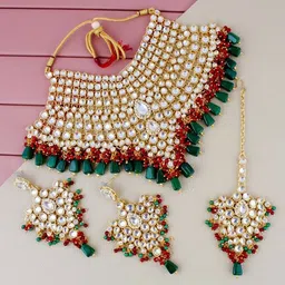LUCKY JEWELLERY Gold-Plated & Kundan Studded Jewellery Set-image-27