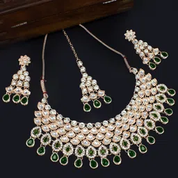 PRIVIU Rose Gold Plated Cubic Zirconia Kundan Studded Necklace & Earrings image 1