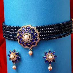 Kennice Gold-Plated  AD Studded & Beaded Jewellery Set image 1