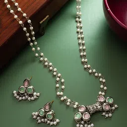 aadita Silver-Plated Kundan Studded & Beaded Jewellery Set-picture-31