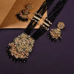 SOHI Gold-Plated Black & White Kundan Studded & beaded Jewellery Set image 1
