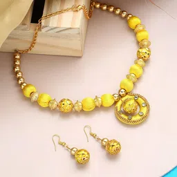 AKSHARA German Silver Stone Studded & Beaded Necklace And Earrings-picture-14