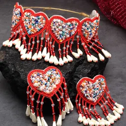 Moedbuille Sliver-Plated Stone-Studded & Pearls Sequins Beaded Contemporary Jewellery Set-picture-22