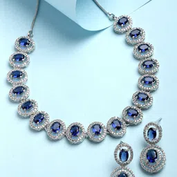 KARATCART Silver-Plated CZ Stone-Studded Jewellery Set-image-57