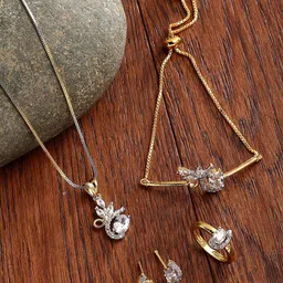 ZENEME Gold-Plated AD Studded Jewellery Set-picture-40