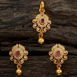 Kushal's Fashion Jewellery 92.5 Pure Silver Gold-Plated Stone Studded Jewellery Set-picture-27