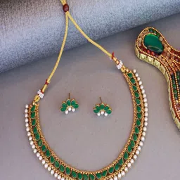 I Jewels Gold-Plated Pearl-Studded Jewellery Set-picture-40