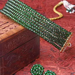 KARATCART Gold-Plated  Green Crystal Beaded Jewellery Set-picture-26