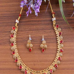 UNIVERSITY TRENDZ Gold-Plated Stone-Studded Choker Ethnic Jewellery Set-picture-34