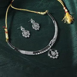 The Pari Rhodium-Plated AD-Stones Studded Choker Necklace & Earrings image 1