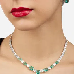 Zaveri Pearls Silver-Plated Cubic Zirconia Jewellery Set-picture-24