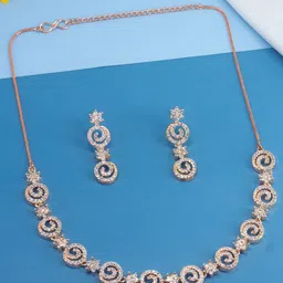 PRIVIU Rose Gold-Plated American Diamond Stone Studded Jewellery Set-picture-26