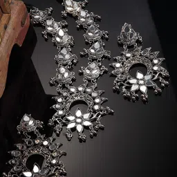 Arrabi Oxidised Metallic-Toned Ghungaroo Jewellery Set-picture-17