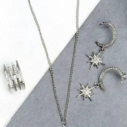 JOKER & WITCH Silver-Plated White Stone-Studded Fiord Jewellery Set-picture-23