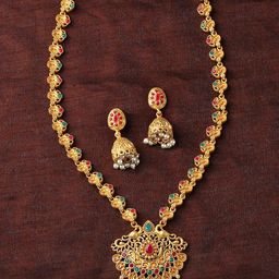 Estele Gold Plated Stunning Peacock Designer Necklace Set with Crystals for Women-picture-25