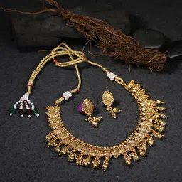 Adwitiya Collection Gold-Plated Antique  Necklace & Earrings image 1