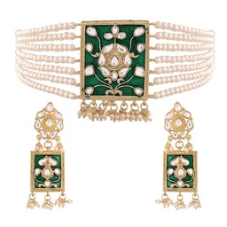 I Jewels Gold Plated Pearl & Kundan Jewellery Set image 2