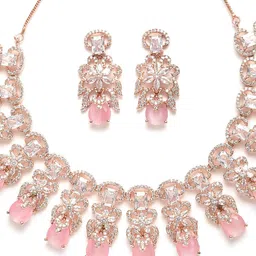 KARATCART Rose Gold-Plated Pink AD-Studded Jewellery Set image 2