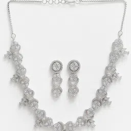 ZENEME Rhodium-Plated White AD-Studded Jewellery Set image 2