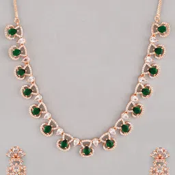 AQUASTREET Rose Gold-Plated AD Stone-Studded Handcrafted Emerald Jewellery Set image 3