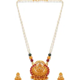 ANIKAS CREATION Gold- Plated Red Stone Studded & Beaded Jewellery Set image 2