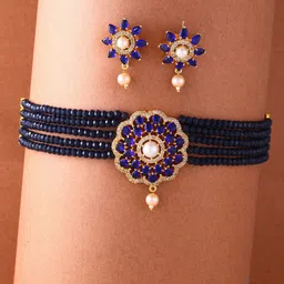 Kennice Gold-Plated  AD Studded & Beaded Jewellery Set image 2