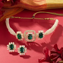 Zaveri Pearls Gold-Plated Stones-Studded & Beaded Jewellery Set image 2