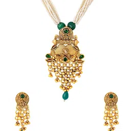 Yellow Chimes Gold-Plated Green & White Pearl Beaded Jewellery Set image 3