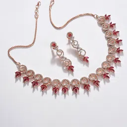 SOHI Gold-Plated Stone-Studded Necklace & Earrings Set image 5