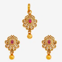 Kushal's Fashion Jewellery 92.5 Pure Silver Gold-Plated Stone Studded Jewellery Set image 4