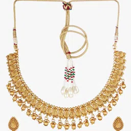 Adwitiya Collection Gold-Plated Antique  Necklace & Earrings image 2