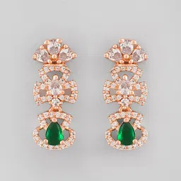 AQUASTREET Rose Gold-Plated AD Stone-Studded Handcrafted Emerald Jewellery Set image 4