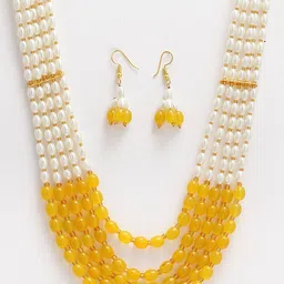 Kennice Gold-Plated 5-Layered Pearl Beaded Brass Jewellery Set image 5