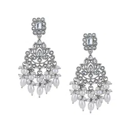 I Jewels Silver-Plated Kundan Studded & Pearls Beaded Jewellery Set image 4