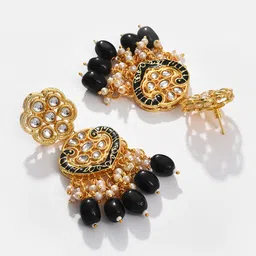 SOHI Gold-Plated Black & White Kundan Studded & beaded Jewellery Set image 4