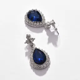 SOHI Silver- Plated Blue Stone-Studded & Beaded Jewellery Set image 2