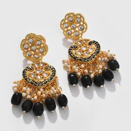 SOHI Gold-Plated Black & White Kundan Studded & beaded Jewellery Set image 5