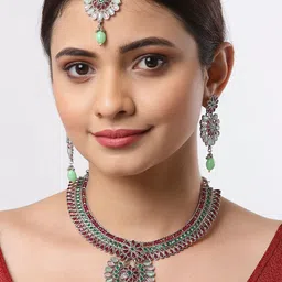 ZENEME Silver-Plated AD Stone-Studded Jewellery Set image 5