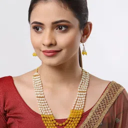 Kennice Gold-Plated 5-Layered Pearl Beaded Brass Jewellery Set image 4