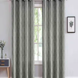 cortina Grey Geometric Polyester 7 Ft Semisheer Eyelet Door Curtains (Set of 2) image 1