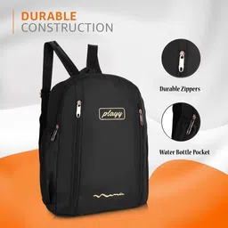 playybags Small 15 L Backpack Elegant Black Backpack with Gold Zippers – 15 inch Laptop & Travel Bag image 4