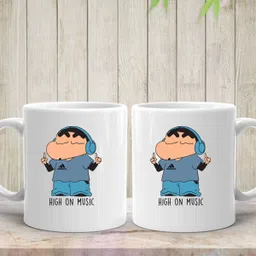 zori Premium Quality " Shinchan High On Music " Printed Glossy Finished Ceramic Coffee Mug image 2