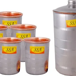 shivshakti arts Silver Touch Luxury Design Steel Copper Jug Glass Set - 7 Pieces Drinkware Set - ( Capacity -1.5 Liter ) Jug Glass Set-picture-30