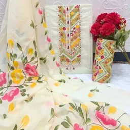 samyagdarshana Unstitched Pure Cotton Salwar Suit Material Embroidered-picture-23