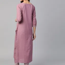 KSUT Women Mauve & White Yoke Design Kurta with Trousers image 5