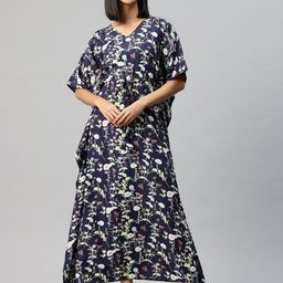 Cottinfab Floral Print Kimono Sleeve Crepe Kaftan Maxi Dress with Tie-Ups Detail-picture-2
