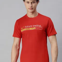 BRATMA Men Red Typography Printed Round Neck Regular Sleeves Cotton T-shirt-image-69