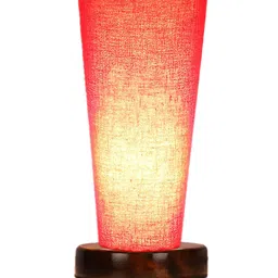 Devansh Red Cotton Cylinder Table Lamps With Brown Round Wood Base image 5